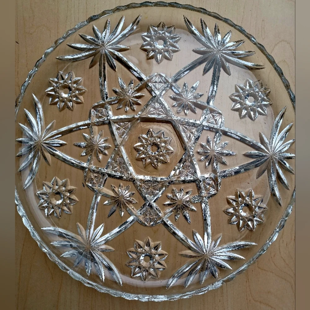 Vintage Anchor Hocking Star Of David Prescut Glass Plate 13.5" - Picture 1 of 15